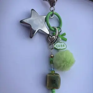 Lucky Charm Keychain with Star Pendant Green Beads and Cute Charm for Fashion Accessories