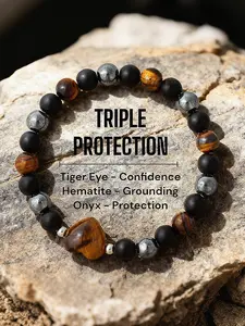 Natural Tiger Eye Crystal Agate Beaded Bracelet Confidence Hard Iron Mine Earth Energy Protection, Healing Crystal Bracelet, Couple Jewelry Gift