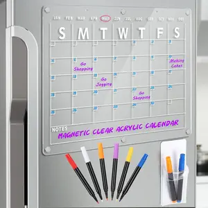 Magnetic Dry Erase Board Calendar for Fridge, 16.5"x12" Inch Clear Dry Erase Calendar for Refrigerator, Magnetic Planning Calendars Includes 6 Colors Markers and Magnet Pen Holder
