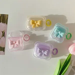 Pastel Gradient Bow AirPods Case, Cute Wavy Edge Durable Protective Cover with Ring for AirPods 4, Pro, 3 Wireless Earbuds - Offers Protection and Convenient Charging Access