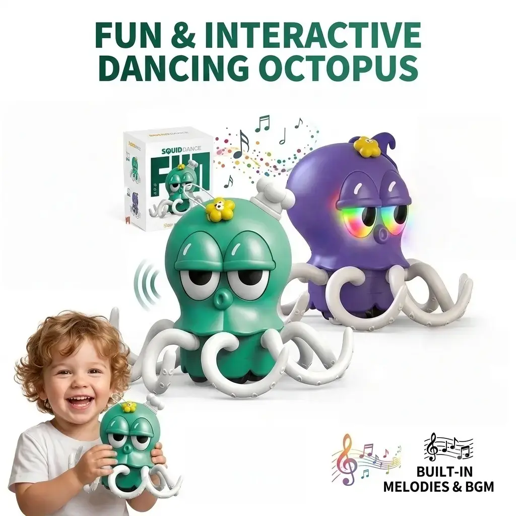 Viral Talking Dancing Squid Toy, Voice Mimicking & Repeating Interactive Electronic Pet with Glowing LED Neon Lights & Catchy Music, Sensory Crawling Chase Wiggling Octopus, Montessori Early Learning Desk Gag Gift for Kids & Adults 3+ Years Old