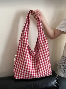 Women's Large Capacity Tote Bag 2026 New Colorful Plaid Design, Casual Multi-Function Lightweight Commuter Shoulder Bag for Shopping & Beach Travel Casual Trendy Bag