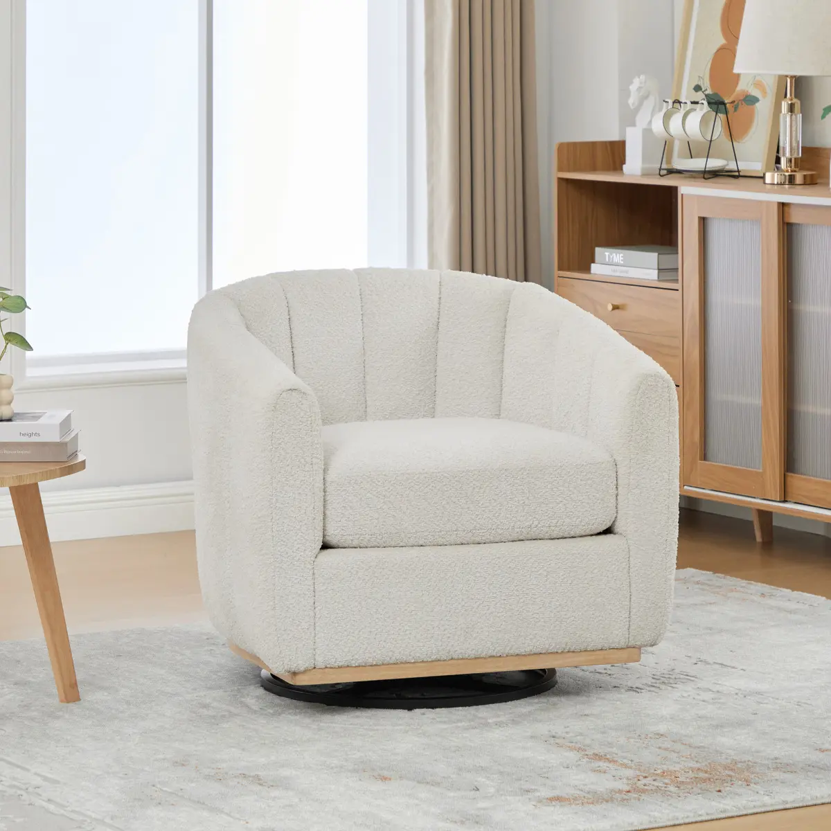 Swivel Accent Chair Boucle Fabric Barrel Chair Upholstered Club Armchair for Living Room,Bed Room,Office