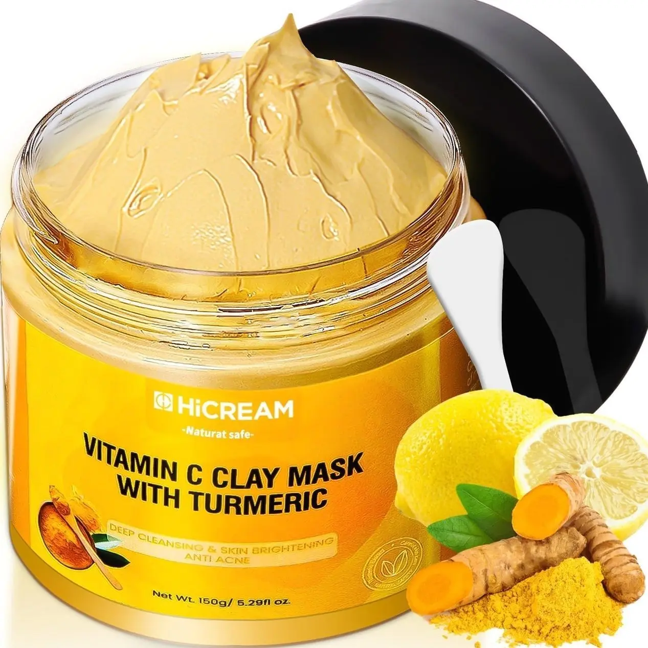 Turmeric Vitamin C Clay Mask with Kaolin Clay and Turmeric for Dark Spots, Dull Skin, Skincare Facial Mask for Controlling Oil and Refining Pores 5.29 Oz (yellow)