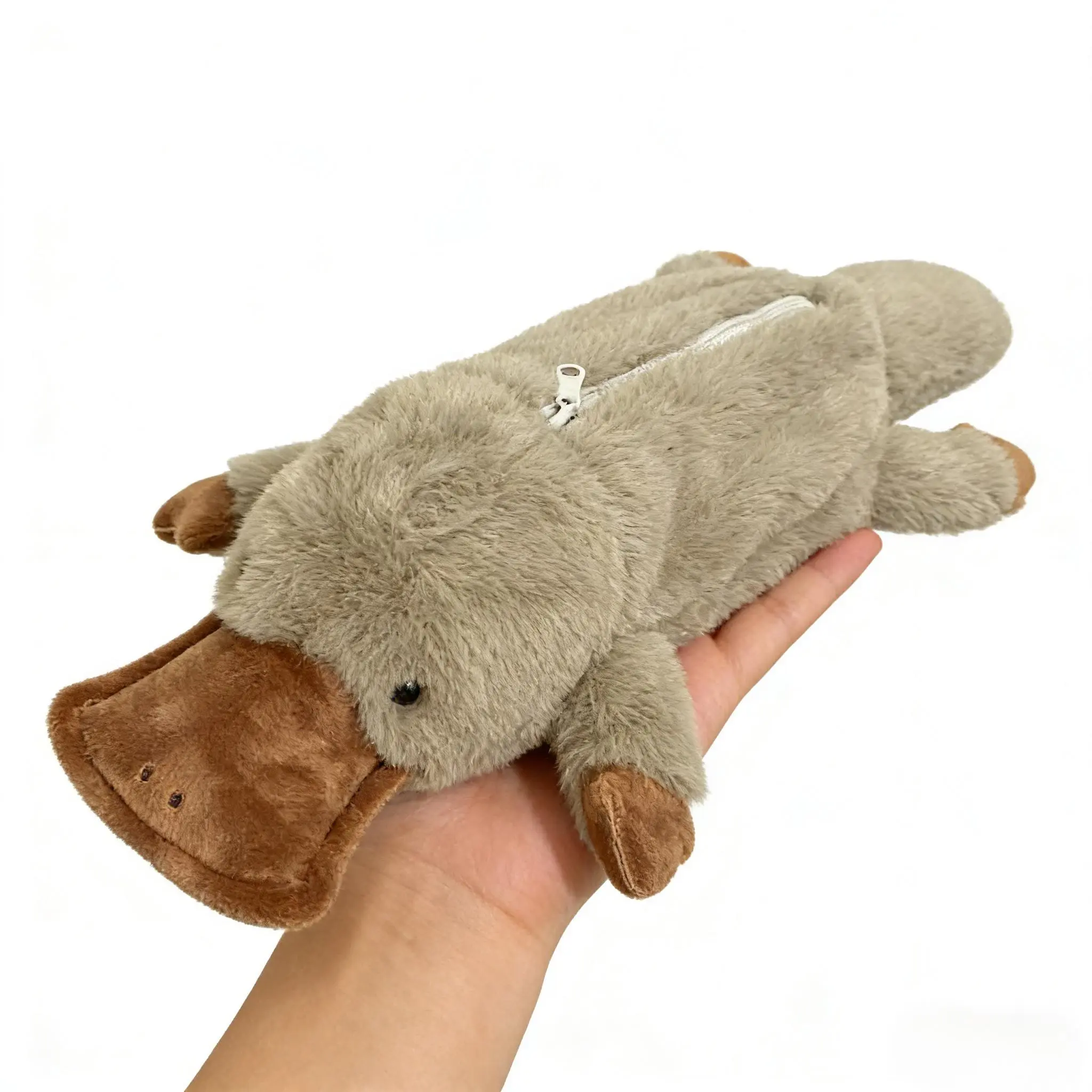 Cute Platypus Plush Pencil Case for Students, Stationery Pencil Holder and Portable Cosmetic Makeup Bag for Girls, Storage Pouch, Zip Closure, Animal Shaped Bags