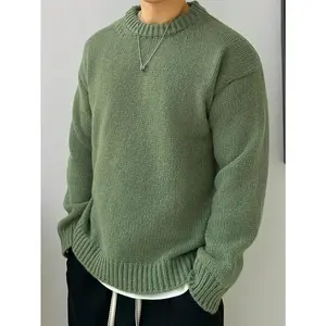 Men's Solid Knitted Pullover, Casual Long Sleeve Crew Neck Sweater For Fall Winter