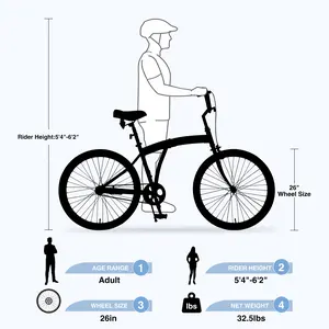 Single Speed Folding Bicycles, Multiple Colors 26"Inch Beach Cruiser Bike