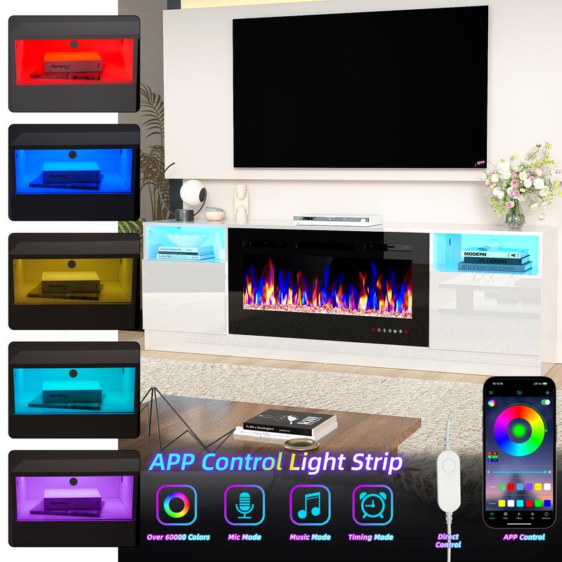 【2 Packages Shipping】Dragosum 70" Fireplace TV Stand, LED Light Entertainment Center, TV Stand for TVs Up to 80" with 36" Electric Fireplace, TV Console for The Living Room,Storage Cabinet, Media Console Table 【2 Packages Shipping】Dragosum 70" Fireplace TV Stand, LED Light Entertainment Center, TV Stand for TVs Up to 80" with 36" Electric Fireplace, TV Console for The Living Room,Storage Cabinet, Media Console Table