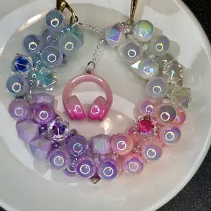 Acrylic Bead Pendants for DIY - Colorful Beads with Headphone Charm for Creative Projects