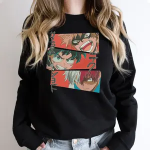 Cozy Unisex Anime Sweatshirt: Embroidered Deku, Bakugo & Todoroki Designs for My Hero Academia Fans – Soft Casual Fit Streetwear Vibes