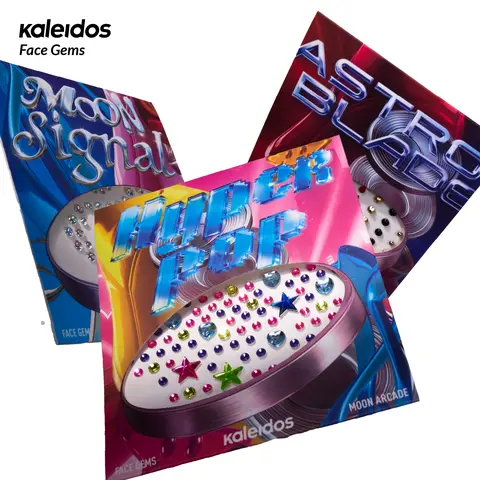 Kaleidos Face Gems - Vegan Cosmetic Adornments with Neon, Jewel Tones, Iridescent, Chrome, Silver, Crystal, Acid Green, Neon Pink, Sky Blue, Metallic, Multi-Dimensional Finish for Elevated Beauty Looks, Cosmetics Makeup, Body Use