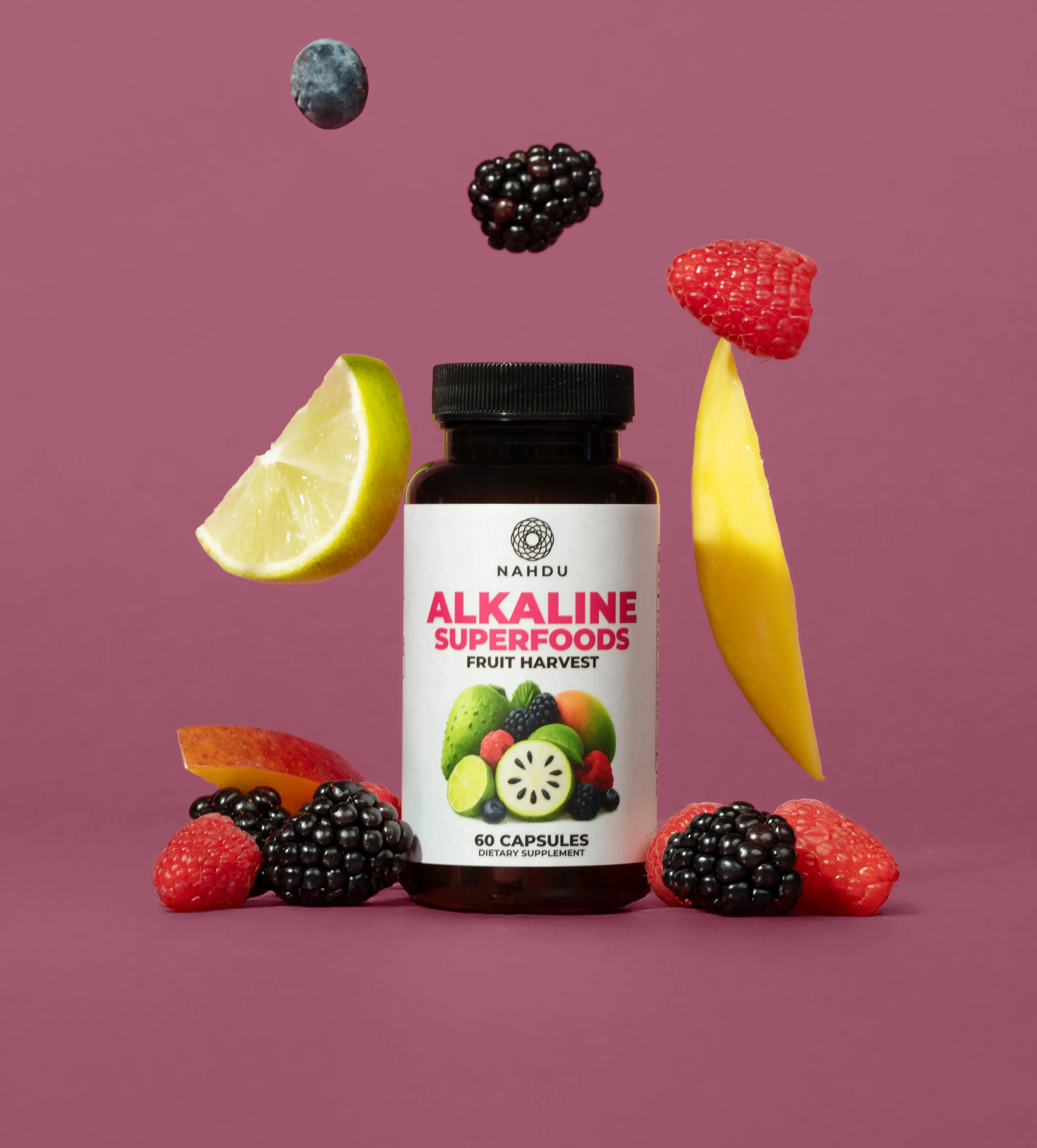 Nahdu Alkaline Superfood Fruit Harvest:  8 Pure Mineral-Rich Fruit & Herbs for Energy Digestion & Detox - Vegan Non-GMO Capsules