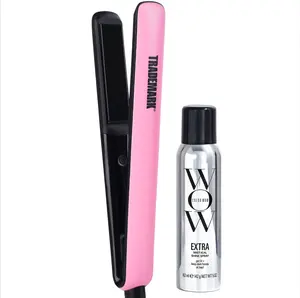 Trademark Cosmic Flat Iron & Extra Shine Spray for Sleek Styles, Heat Protectant - Pink