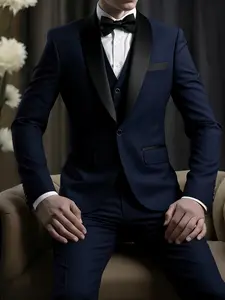Men's 3pcs Slim-Fit Suit Set - Large Size Wedding, Business & Formal Attire with Vest, Pants & Tie - Solid Color Suit for - Wear (Hand Wash/Dry) - Professional & Wedding Uniforms 3pcs - Exquisite Suits