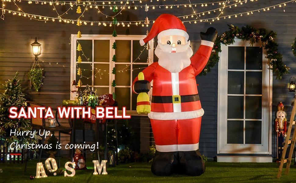 HOMCOM 8ft Christmas Inflatables Outdoor Decorations Santa Claus, Blow-Up Yard Christmas Decor with LED Lights Display