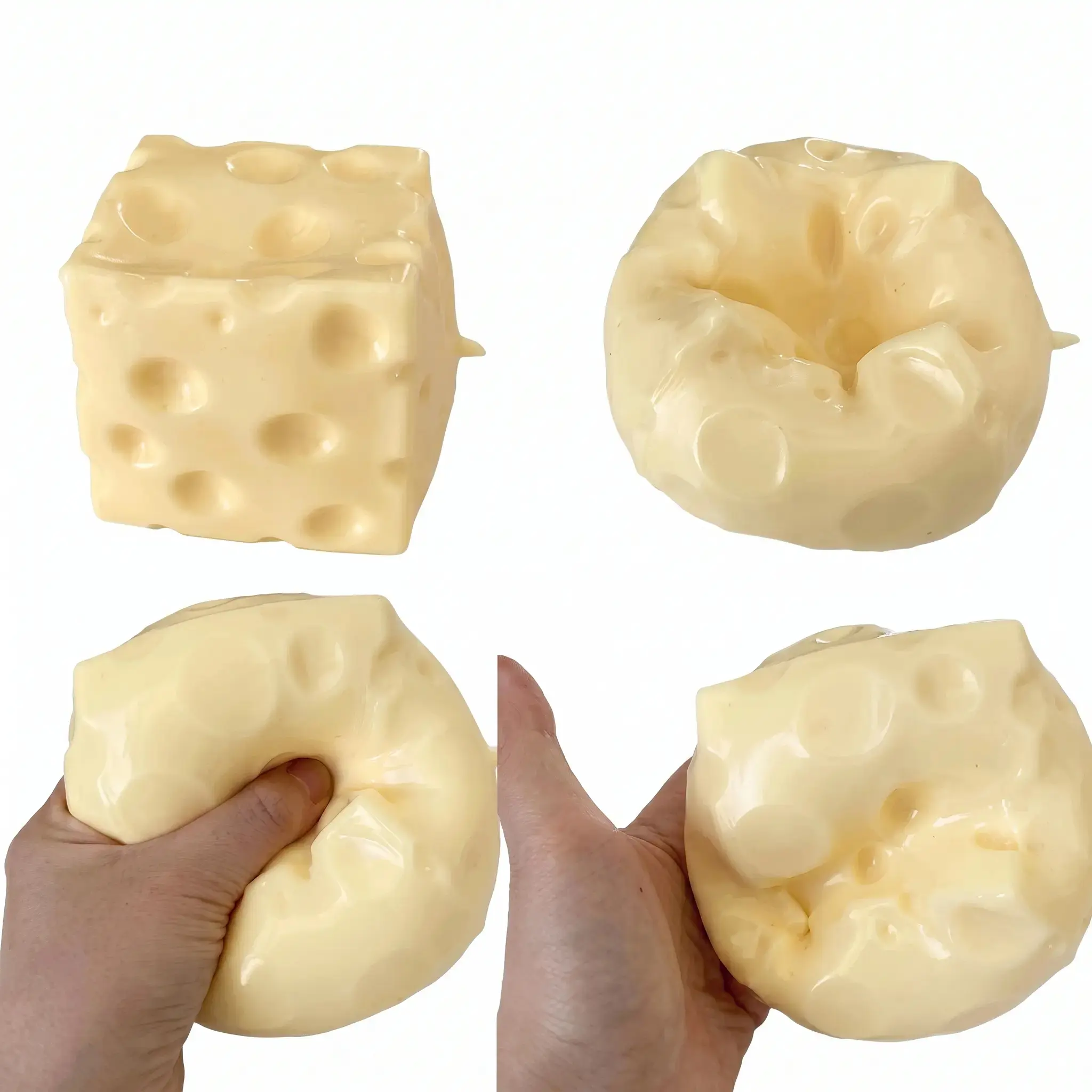 Squishy Cheese Block - 2.76in Yellow Moldable Slow-Rise Stress Ball, Stress Relief Fidget Toy For Adults Party Favors Soft Sensory Toy Portable Relaxation Gift Cute Cheese Shape Pinch Toy