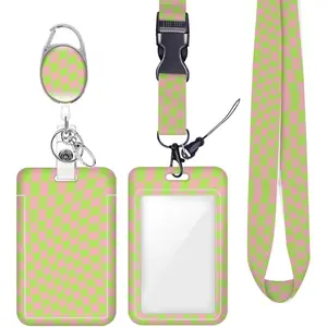 Multicolor Checkered ID Badge Holder Badge Reel Lanyards for ID Badges Work Vertical Protector Retractable Carabiner Clips Heavy Duty Key Lanyard for Women Nurse  Teacher Student Office Gifts