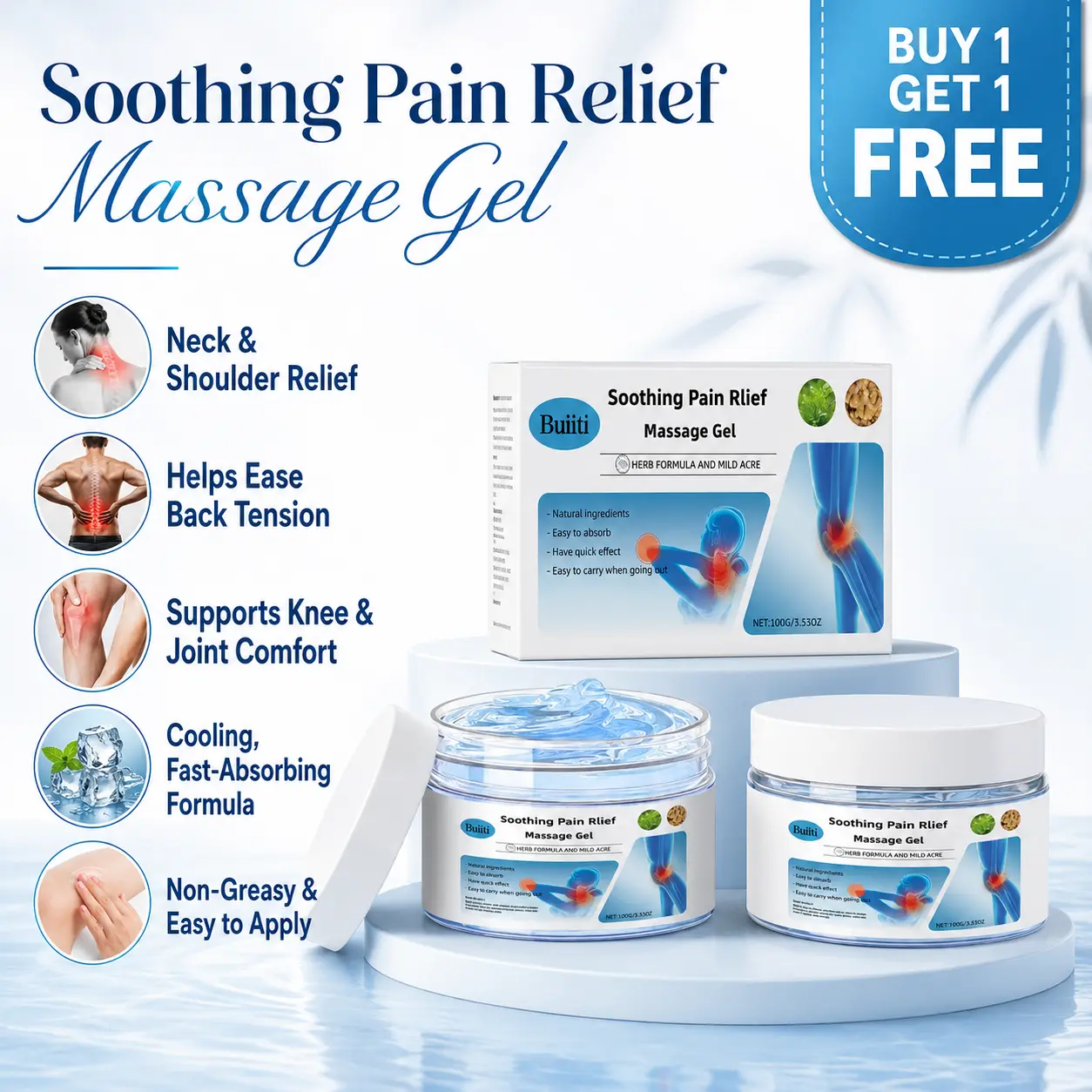 【Buy 1 Get 1 Free】Rvdu Natural Herbal Relief Gel with Turmeric & Mugwort – Soothing Massage Cream for Joints & Muscles