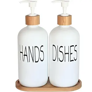 🧼 Glass Soap Dispenser Set with Bamboo Tray, Hand Soap & Dish Soap Dispenser Pump, Vintage Design for Kitchen and Bathroom