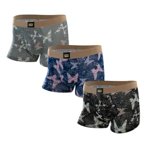 Men's Luxury Butterfly Print Boxer Briefs 3 Pack Ultra Soft Breathable Enhanced Support Comfortable Experience