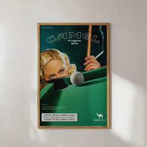 Camel poster - Pleasure to Burn - Female Cigarette Advertising Poster Reproduction | Snooker | Pool