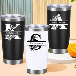 Personalized 20oz Stainless Steel Travel Mug with Lid  Perfect for Home Office or OntheGo  with Name and Letter Design Drinkware Flasks Water Bottles Insulated Tumbler Double Wall Insulated Water Bottle Bottled Black