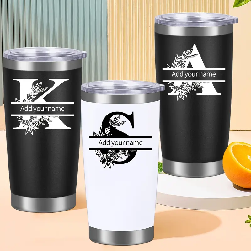 Personalized 20oz Stainless Steel Travel Mug with Lid  Perfect for Home Office or OntheGo  with Name and Letter Design Drinkware Flasks Water Bottles Insulated Tumbler Double Wall Insulated Water Bottle Bottled