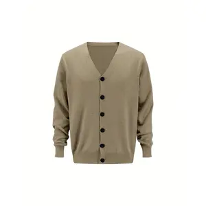 New Men's Casual V-Neck Cardigan Sweater Navy Blue Solid Color Button-Front Design Lightweight Knit for Spring & Fall Layering Regular Fit Durable Knitwear Menswear Tops