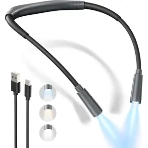 3-Color and Brightness Adjustable Book Reading Light, Rechargeable Bendable Round Neck Design, 100hrs Runtime, Perfect Gift for Book Lovers Knitting Repairing Working (Gray)