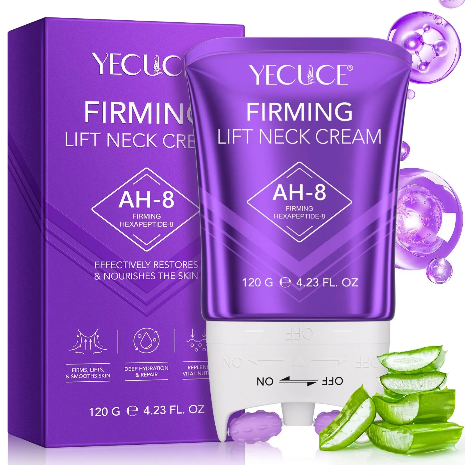 4 Count, YECUCE Neck Firming Roller Cream Moisturizer 120g, With Centella Asiatica Extract + Yeast Essence, Deeply Nourishes Dry And Rough Skin, Promotes Absorption And Firms And Lifts, Suitable For All Skin Types, Female Skin Care