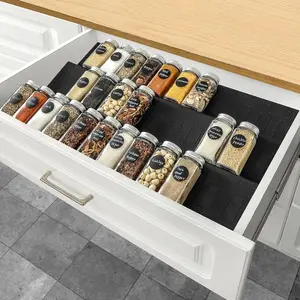 Spice Drawer Organizer, 6 Tier Expandable from 11.6" to 23.2" Seasoning Rack Tray Insert for Kitchen Drawers, Spice Rack Drawer for Spice Jars (Black)