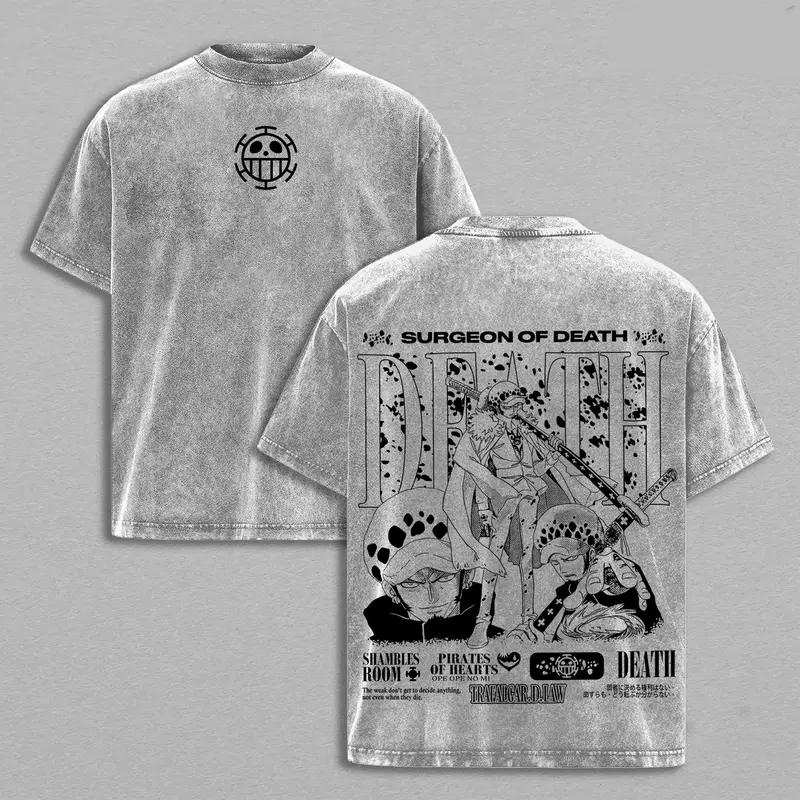 Trafalgar D. Water Law Tee Washed / Hoodies – Trafalgar Law One Pieceee Vintage Washed Oversized Heavy Cotton Anime Manga T-Shirt & Hoodie, Double Printed Retro Unisex Streetwear Graphic Top, Surgeon of Death Edition, Anime Merch for Fans