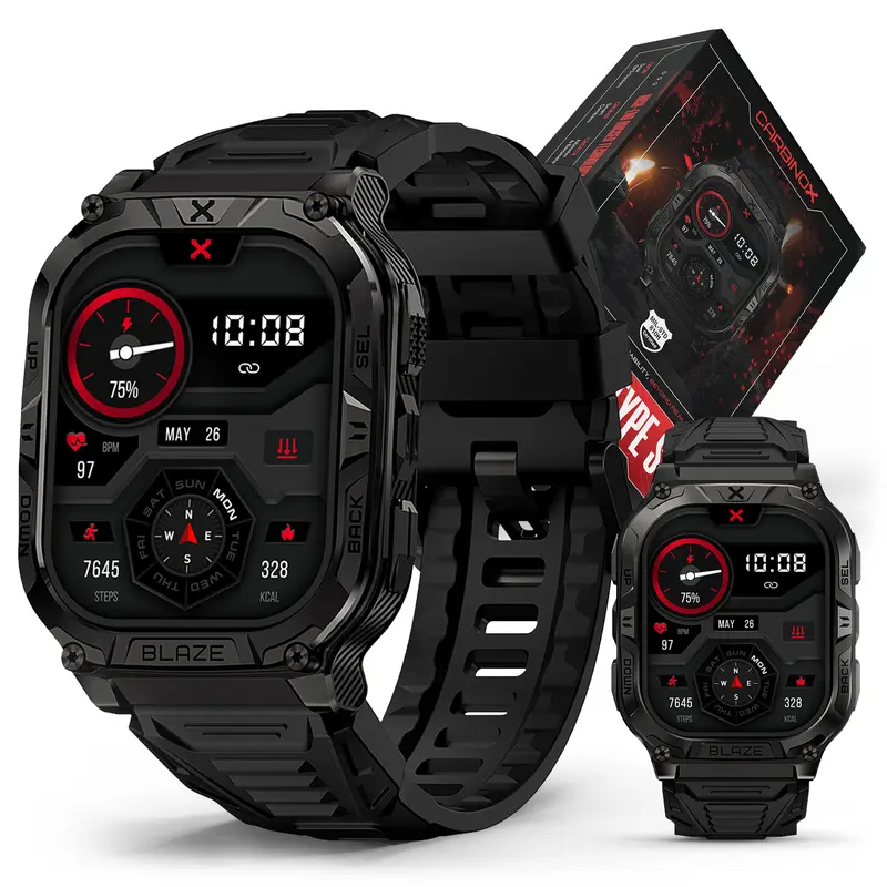 Carbinox Blaze Smart Watch with GPS, Fitness Tracker Compatible with Android and IOS Make Receive Calls Messages, Heart Rate, Monitor Stress Levels, Tracker Oxygen, Monitor Steps Counter, Sleep Tracking, Alarm, Clock, Social Media Notifications