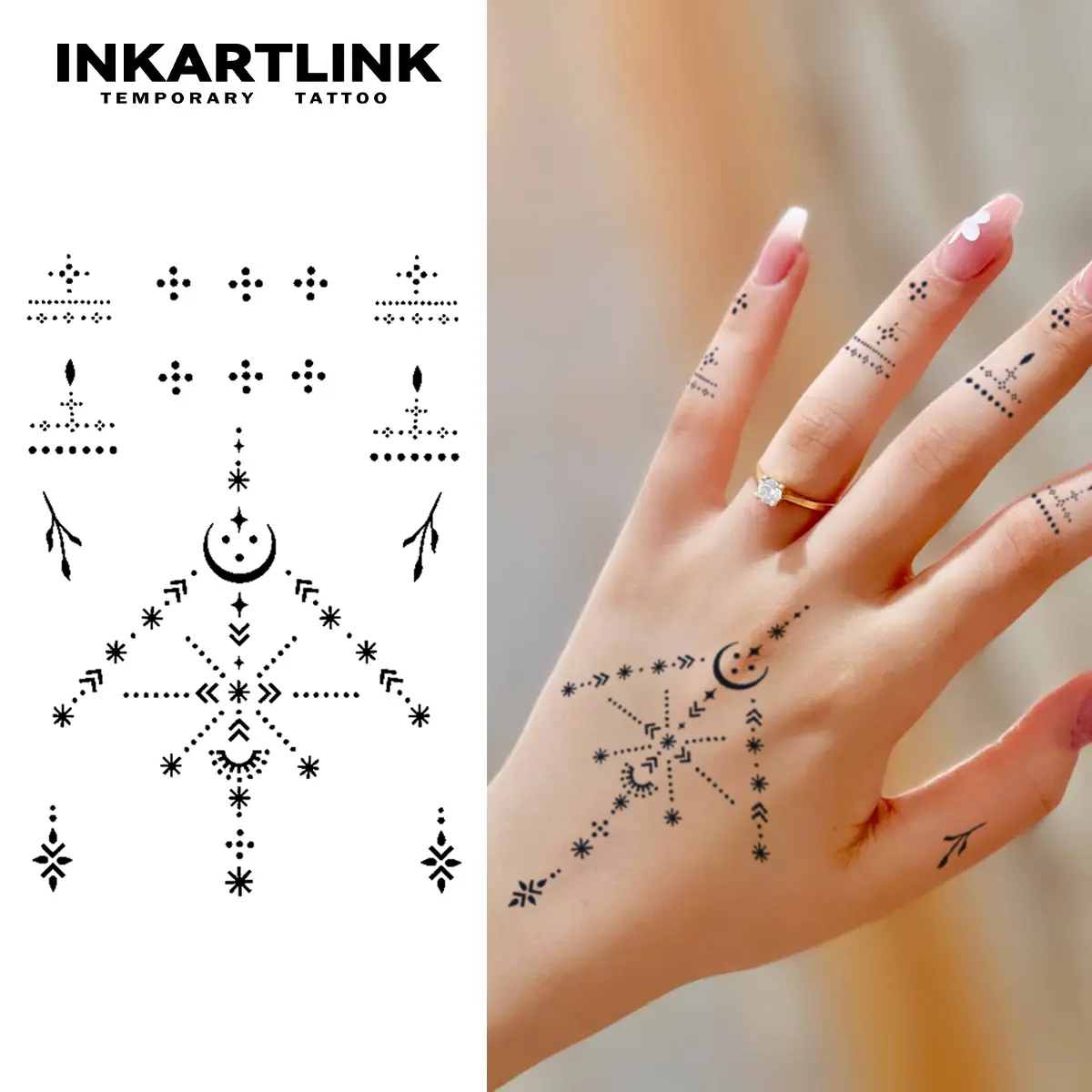 INKARTLINK Semi-Permanent Fake Tattoos, Long-Lasting Realistic Tattoo Art for Adults, Durable Stickers with a No-Reflection Finish for Parties