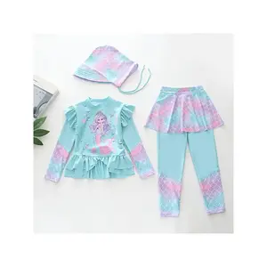 New Swimwear Girls, Featuring Two-Piece Sets Available in Small, Medium, And Large Sizes, Long-Sleeved Sun- Designs with Cartoon Themes, Perfect Easter Gifts