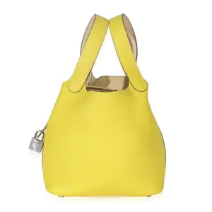 Pre-owned HERMÈS leather Shoulder Bags NY153816 Hermes Bi Color Lime Nata Picotin Lock 18 Phw