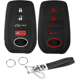 THE WELL KEPT 2pcs for Toyota Key Fob Cover Tacoma Prius Venza Corolla Crown Sequoia Tundra Grand Highlander RAV4 Prime,4 Buttons Remote for Toyota Key Protection Case Key Chain Car (Black Red)