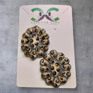 Cheetah Print/Silver Navajo Squash Blossom Cluster Earrings | Handmade Polymer Clay | Sterling Silver .925 Posts | Lightweight & Hypoallergenic | Southwest-Inspired Statement Jewelry