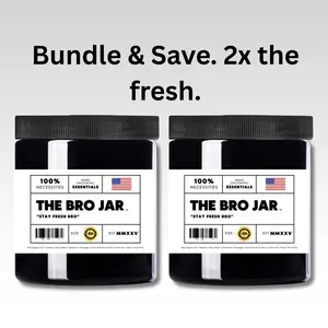 The Bro Jar 2-Pack Grooming Kit for Men - Includes Deodorant, Wipes, Toothbrush, Clippers, Comb & More - Dual Jar Bundle with 27 Daily Essentials
