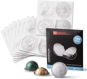 All-   Coffee Pod Lids Compatible for  VertuoLine Machines to Reuse Vertuo Coffee Capsules - 62mm Cover Seals for Refillable Pods -  Foil Lids (120 Pack)