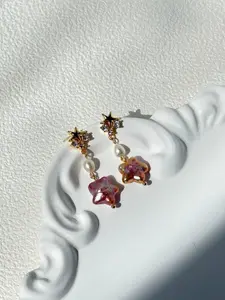 Starry Purple Pearl Drop Earrings - Elegant Sweet Dreamy Design with Natural Freshwater Pearls & Cubic Zirconia Accents