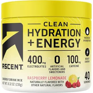 Electrolyte Dietary Supplement Powder - Hydration + Energy, 100mg Caffeine, 400mg Electrolytes, Gluten-Free, No Artificial Ingredients, Raspberry Lemonade Flavor, 40 Servings for Fitness & Healthcare