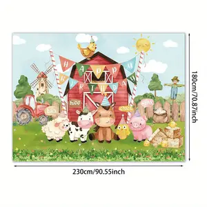 1pc Farm Animal Birthday Backdrop - Barnyard Scene with Tractor, Windmill, and Festive Decorations - Perfect for Youngsters' Parties, Photo Booths, and Youngsters'S Celebrations - 230.0x180.01 cm, Youngsters Birthday Decorations Banners White Ornaments