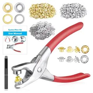 1/4 Inch 6Mm(Inside Diameter) Grommet Eyelet Pliers Tool Kit, Eyelet Pliers Kit with Hole Punch And Metal Eyelets And Washers, Grommet Hand Press Tool Kit for Leather/Belt/Shoes/Crafts