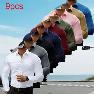 Pack of 9 men’s stretch dress shirts: short-sleeve slim fit for business casual wear; button-front shirt; muscle fit men’s dress shirt; short-sleeve men’s shirt—great gift for Dad; quick-dry striped polo set. Wrinkle-Free Four-Sided,summervibes long shirt