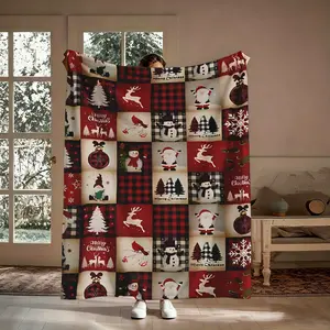Christmas Patchwork Flannel Throw Blanket, Soft Cozy Buffalo Plaid Holiday Blanket, Warm Festive Home Decor for Sofa Bed, Perfect Christmas Gift