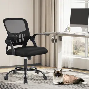 Ergonomic Office Chair, Fixed Mesh Mid Back Computer Chair with Lumbar Support for Home Waiting Area Reception Conference Room