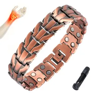 Copper Bracelet for Men, Magnetic Bracelet with 3800 Gauss Effective Magnets with Adjustment Tool Elegant Minimalist Bangle Adjustable Cuff Gift for Him