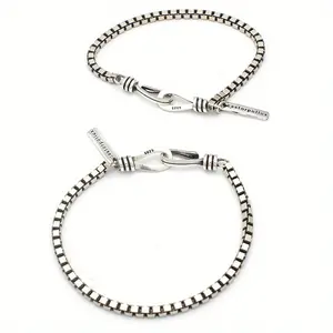 Vintage Square Chain Bracelet with Cross Clasp - Suitable for Daily and Party Wear, 3.8 grams, 8.46 inches long, suitable for gift giving, men's gifts, women's gifts, Mother's Day gifts