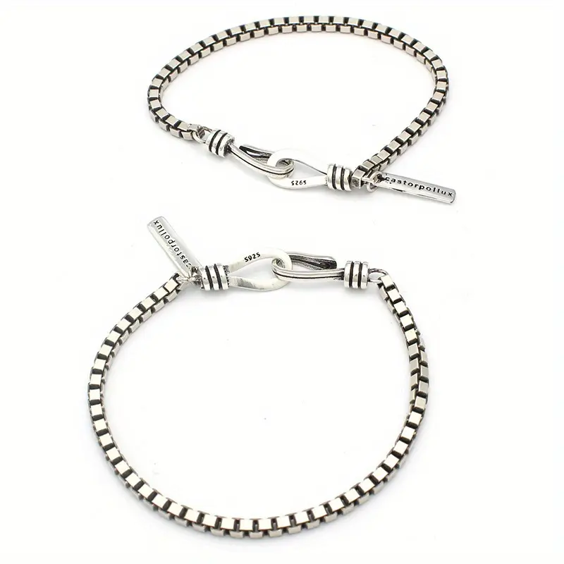 Vintage Square Chain Bracelet with Cross Clasp - Suitable for Daily and Party Wear, 3.8 grams, 8.46 inches long, suitable for gift giving, men's gifts, women's gifts, Mother's Day gifts